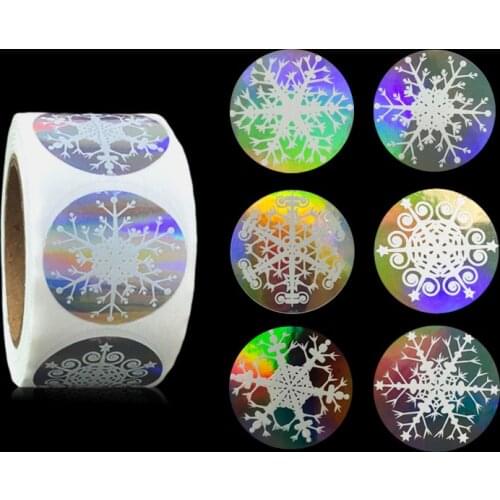 500pcs Holographic Snowflake Merry Christmas Holiday Stickers for Business Cards, Envelope,Xmas Party Favors Supplies Gift Wraps