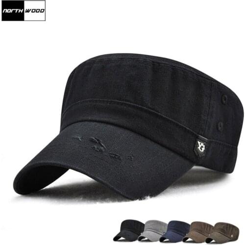 [NORTHWOOD] High Quality 100% Cotton Washing Flat Top Hat Summer Solid Brand Baseball Cap Men Women Fitted Hats Bone Trucker Cap