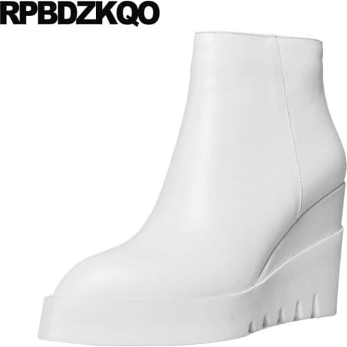 White Platform Boots Women British Winter Chelsea Trend Fall 2021 Shoes Fur Genuine Leather Pointed Toe Wedge Booties Short