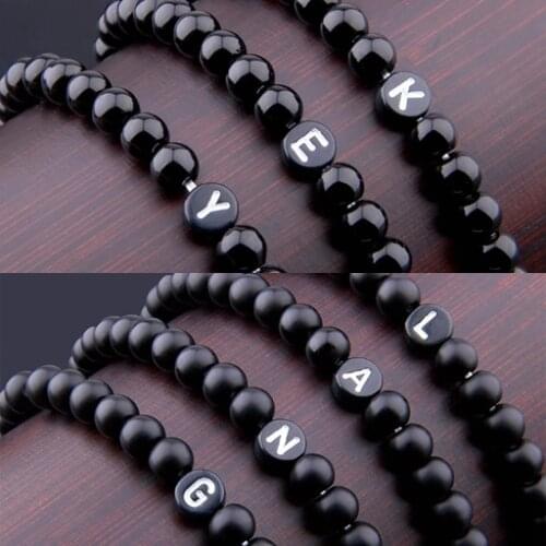 Matte Natural Stone DIY id 26 Letters Bracelet for Women Men couple Jewelry Name Friendship Lucky Bead Bracelet Kids Family Gift