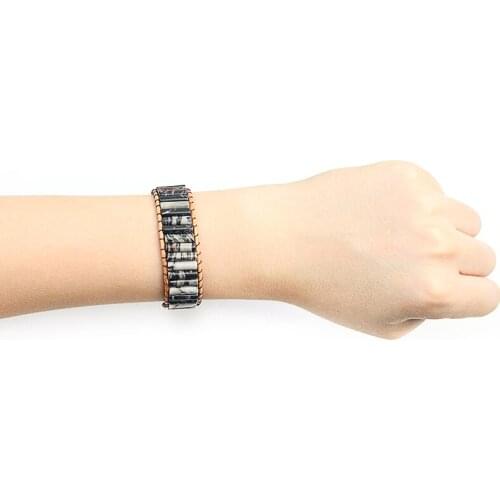 Black Network Natural Stone Bracelets Tube Shape Single Leather Wrap Bracelet Creative Gifts Couples Bracelets