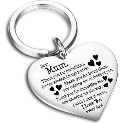 Heart Shaped Engraved Letter keychain love Pendant To best mum Mothers Day gift