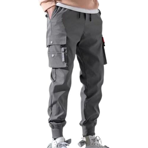 Casual Streetwear Men Pants Solid Color Thin Male Men Beam Feet Mens Multi Pockets Cargo Pants Summer Thin Sports Trousers