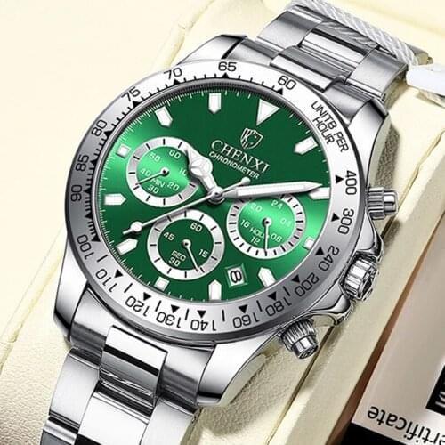 New CHENXI Luxury Watches Men Green Watches Men Business Waterproof Luminous Chronograph Quartz Wristwatches Reloj Hombre+Box