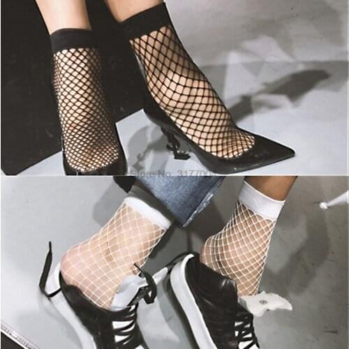 DHL 500pair Female Black/White Sexy Wild Fishnet Hollow Mid Calf Fashion Short Socks Girl Casual Socks
