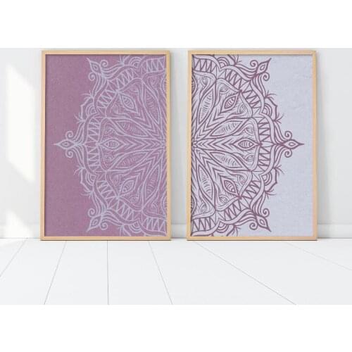 Purple and Grey Mandala Wall Art Prints Vintage Bohemia Flower Pattern Yoga Poster Decorative Minimalist Wall Canvas Painting