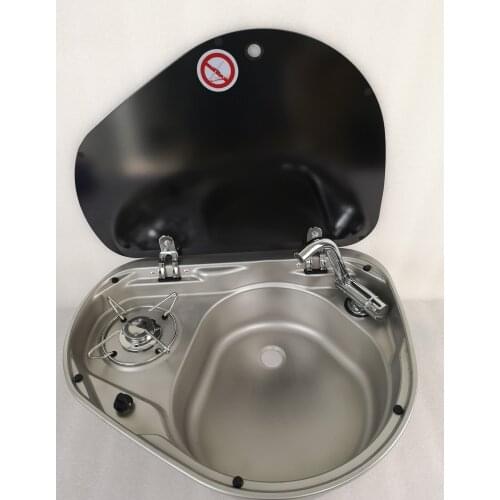 Boat Caravan RV LPG Gas Burner Stove Hob and Sink Combo with Tempered Glass Top 525*425*150mm GR-600R