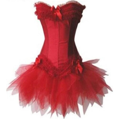 Halloween Sexy Gothic Corsets Dress Burlesque Overbust Corset Bustier Top With Mini TuTu Skirt Fancy Dresses Stage Wear SL2497