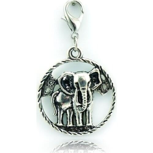 JINGLANG Fashion Lobster Clasp Charm Dangle Retro Alloy Circle Elephants Charms DIY Jewelry Accessories Free Shipping