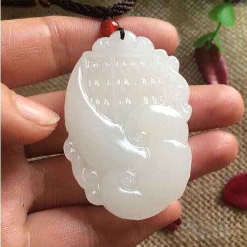 Koraba bijoux fins chine naturel blanc hétien Jade sculpté à la main un boulier et pendentif Ruyi livraison gratuite