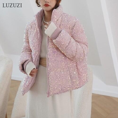 LUZUZI Sequined Down Jacket Female 2021 Short White Duck Down Parkas Fashion New Winter Warm Puffer Coat Women Windproof Outwear