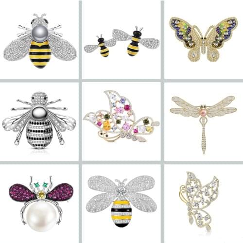 Fashion Zircon Butterflies Bees Spiders Brooch Pin for Woman Men Sweater Coat Shirt Scarf Insect Brooches Accessories Jewelry