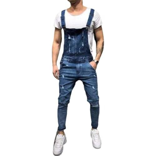 Fashion Hole Overalls Mens Trousers New Mens Suspenders Denim Pants Mens Jeans Plus Size Men Clothing Black Jeans for Men