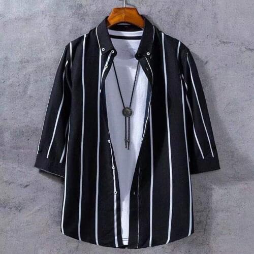 Mens new short sleeve men hawaiian white plaid striped shirt in 2021 summer camisa hombre social masculina streetwear camisas