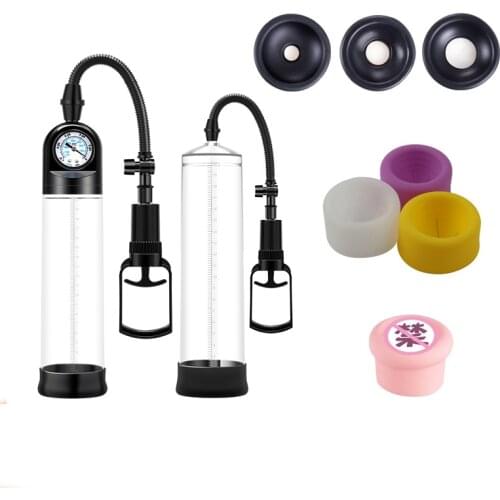Penis Pump With 3 Sleeve Penis Enlarger Vacuum Pump Premature Device Men Bigger Growth Dick Pump Enlargement Enhancer Sex Toys