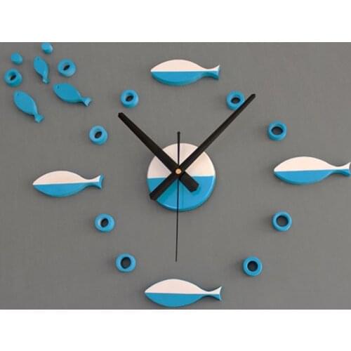 Wall Clock Modern Design Diy 3d Luxury Fish Style Wall Clock Home Decoration Art Clock Blue Часы На Стену Removable Clocks
