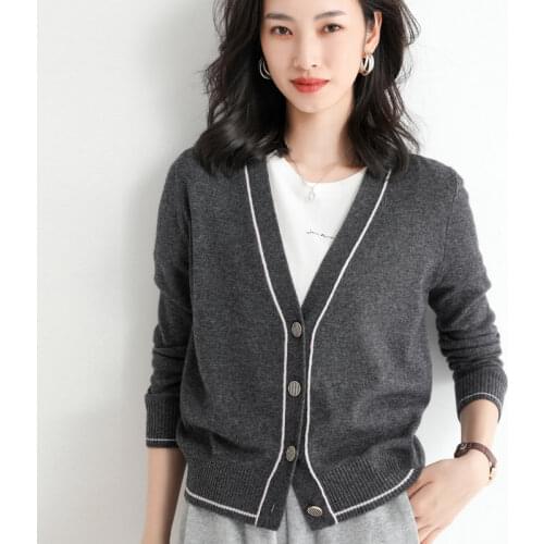 2021 Spring And Autumn New,Knitted Cardigan Women,Wool Color-Block Sweater V-Neck Slim All-Match Bottoming Short Coat DMR-XXL