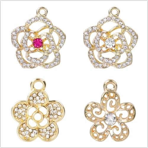 Wholesale 10 pcs Crystal Flower Charm Pendants For Women Girl DIY Jewelry Making Supplies Rhinestone Charms Handmade Necklaces