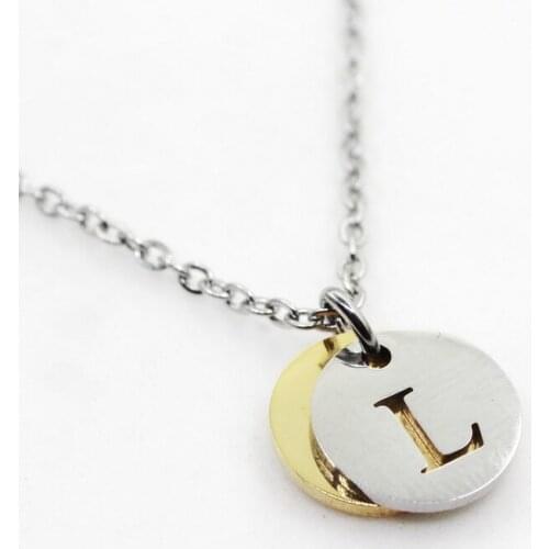 Stainless Steel Initial Alphabet L Necklace Pendant Women Men Jewelry Stainless Steel Round Coin Letter Necklace Jewelry