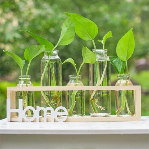 Nordic Test Tube Glass Vase Hydroponic Vase Wooden FrameTabletop Vase for Water Planting Flower Arrangement Decor Gift Bonsai