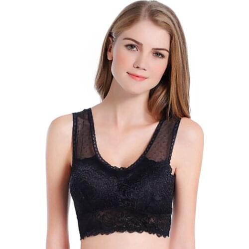 Large size lace sports bra strap chest pad vest anti-exposure backless bra without rims