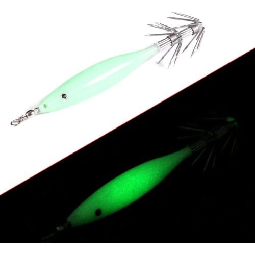 1Pcs Glow in Dark Luminous Fishing Lures 8cm Squid Jigs Hooks Fishing Lure Hook Hard Bait Wobblers