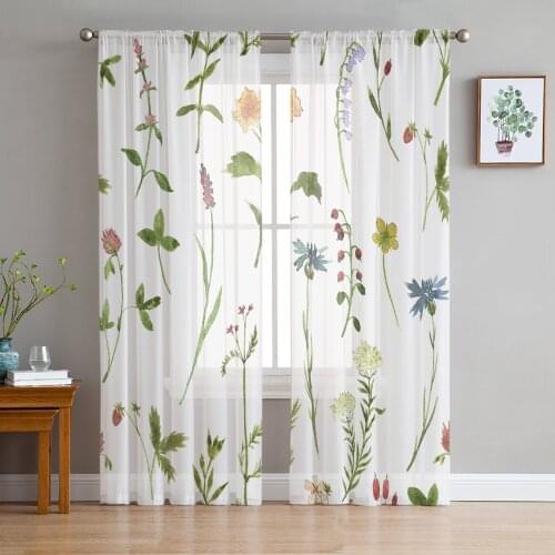 Herbal Flowers Floral Print Sheer Window Panel Curtains Room for Living Room Bedroom Kitchen Room Chiffon Tulle Curtains