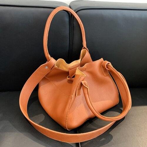 Vintage Solid color Tote Bucket bag 2021 New Quality PU Leather Womens Designer Handbag Luxury brand Shoulder Messenger Bag
