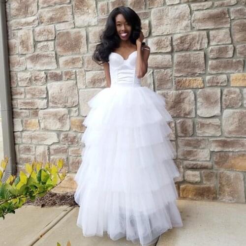 Fashion White Ruffles Tiered Tutu Bridal Skirts Faldas Mujer Moda Bridesmaid Tutu Skirt 2019 Custom Made Women Tulle Skirts