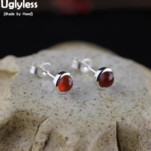 Uglyless Super MINI 4MM Silver Stud Earrings for Women Nature Corundum Jade Earrings Solid 925 Silver Brincos Gems Jewelry E1498