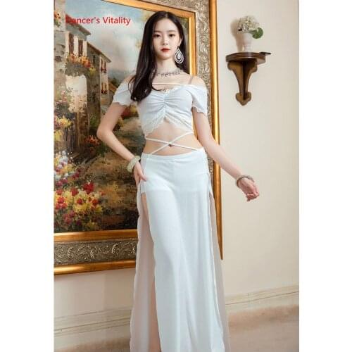 Belly Dance Dress Clothing Lace Edg Short Sleeves Top+split Long Skirt Suit Adult Female Oriental Dance Suit Bellydance Outfit