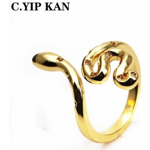 Adjustable size open crystal womens ring with miniature zircon glazed snake ring Fashion Girl party jewelry gift ring width25mm