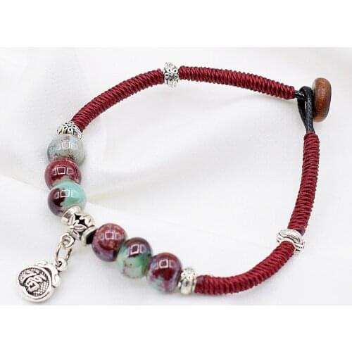 1PC Literature And Art Retro Style Primary School Fresh Student Ceramic Woven Bracelet Girls Hand Ornament