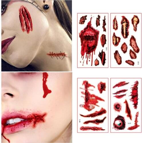 10Pcs/Set Halloween Style Tattoo Sticker Scar Patterns Waterproof Tattoo Paper Realistic Stitched Injuries Tattoos for Makeup