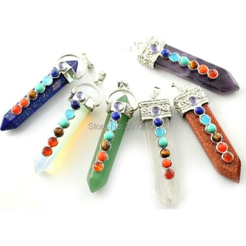 20pcs Wholesale Natural Semi-precious Stone Hexagon Crystal Pillar Shape Pendant Fashion Alloy Women Jewelry