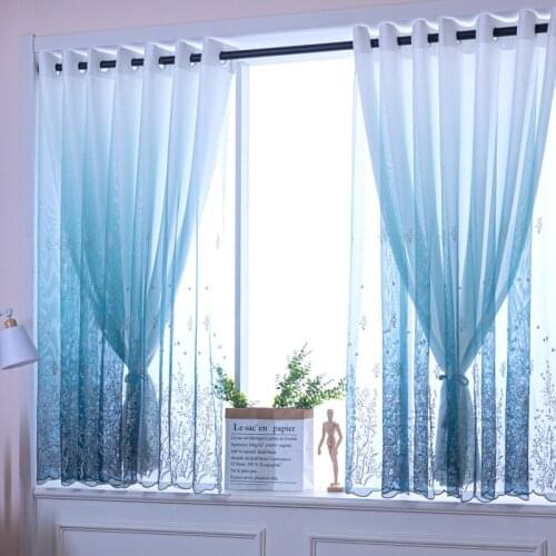 2020 Double Layer Tulle Embroidery Sheer Curtains for Living Room Bedroom White Thick Voile Curtain Blue Gray Gauze Window Decor