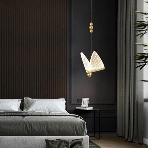 2021 New Butterfly Bedside Chandelier Luxury Staircase Modern Minimalist Bedroom Hall Restaurant Art Lamp Living Decoration