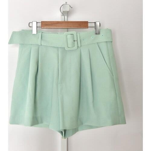 2021 Women High Waist Shorts Solid Color Simple New Ladies Shorts with Sashes