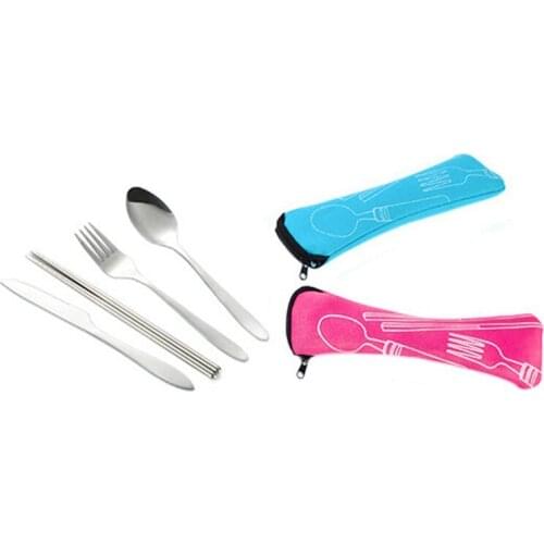 4 Pieces/Sets of Stainless Steel Fork, Spoon, Chopsticks, Travel Outdoor Camping Utensils, Portable Stainless Steel Tableware