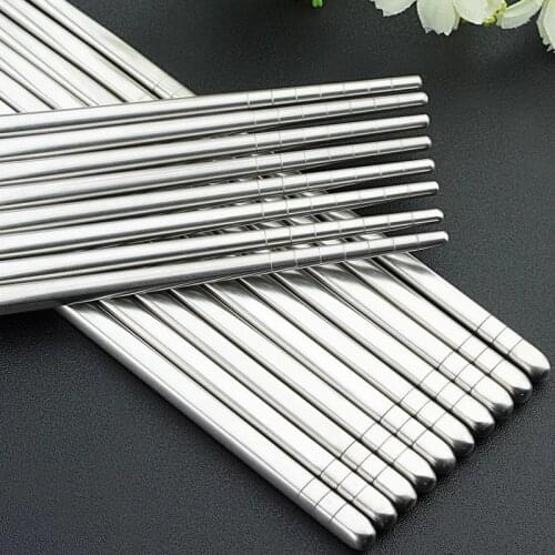5 Pairs/Set Chinese Metal Chopsticks Non-Slip Stainless Steel Chop Sticks Set Reusable Food Chopsticks for Kitchen Accessories