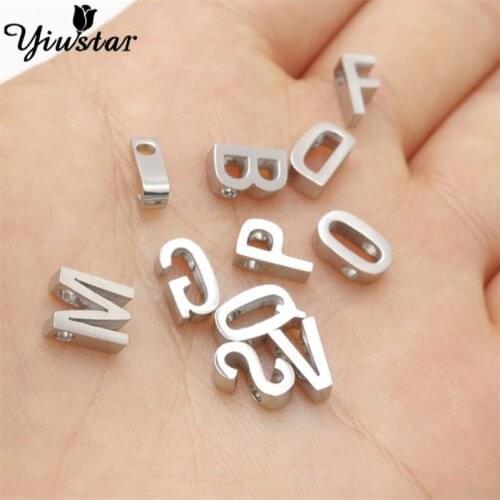 Yiustar 1.8mm Hole Stainless Steel Tiny Dainty Initial 26 Letters DIY Charm Pendant for making Bracelets Necklace Anklet Earring