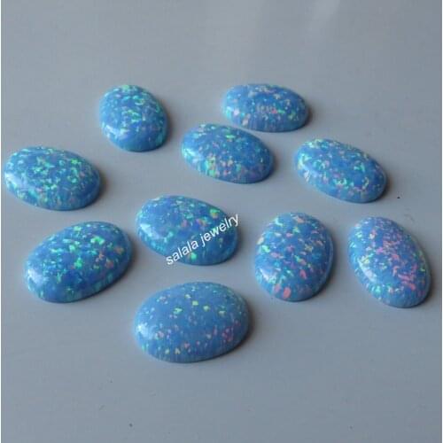 50pcs/lot OP26 Cornflower Blue Oval Flat Bottom Opal 13x18mm Oval Opal Synthetic Oval Cabochon Fire Opal Stone for DIY Jewelry