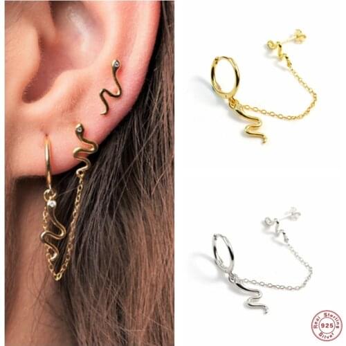 Aide 925 Sterling Silver Cute Double Snake Pendant Drop Earrings For Women Girls Gift Chain Tassel Piercing Dangle Earring Jewel