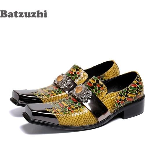 Batzuzhi Special Square Toe Mens Shoes Slip on Genuine Leather Dress Men zapatos de hombre Party, Business, and Wedding Shoes
