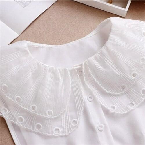 Women Double Layer Hollow Out Large Fake Lapel Collar Butterfly Ruffles Detachable Half Shirt Button Adjustable Blouse DIY
