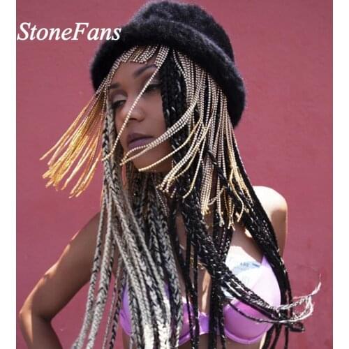 Stonefans Bohemian jewelry Bridal Wedding Hair Chain Accessories Indian Long Tassel Rhinestone Head Chain Gold Handmade Jewelry