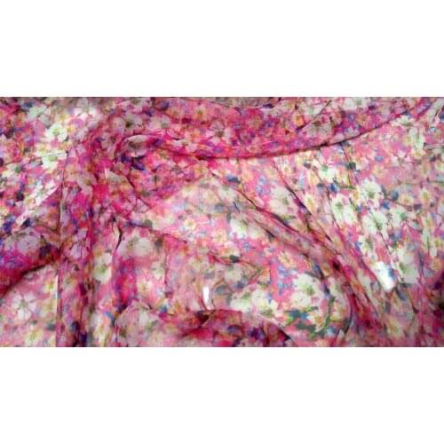 Pure Silk Flowers Print Super 100% Mulberry Silk Chiffon Fabric Textile For Dress Cloth Scarf Telas Cheap Fabrics DIY japanese