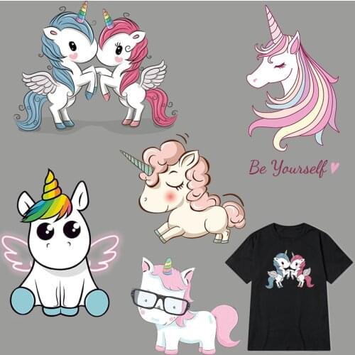 Children Unicorn Thermal Transfer Fashion Tops Appliqued Diy Vinyl Heat Transfer Patches Stick On Shirt Hat Bags