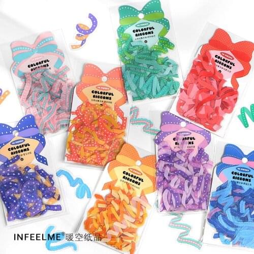 Kawaii Color Ribbon Bowknot Sticker Pack PET Waterproof Star Ribbon Cute Stickers for DIY Diary Cup Glass Stationary Supplies
