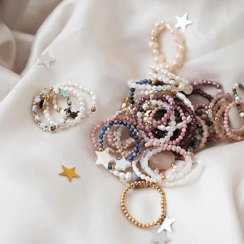 Fashion Crystal Beaded Rings for Women Cute Minimalist Multicolor Beads Geometric Stacked Fine Rings Party Gift Finger Jewelry